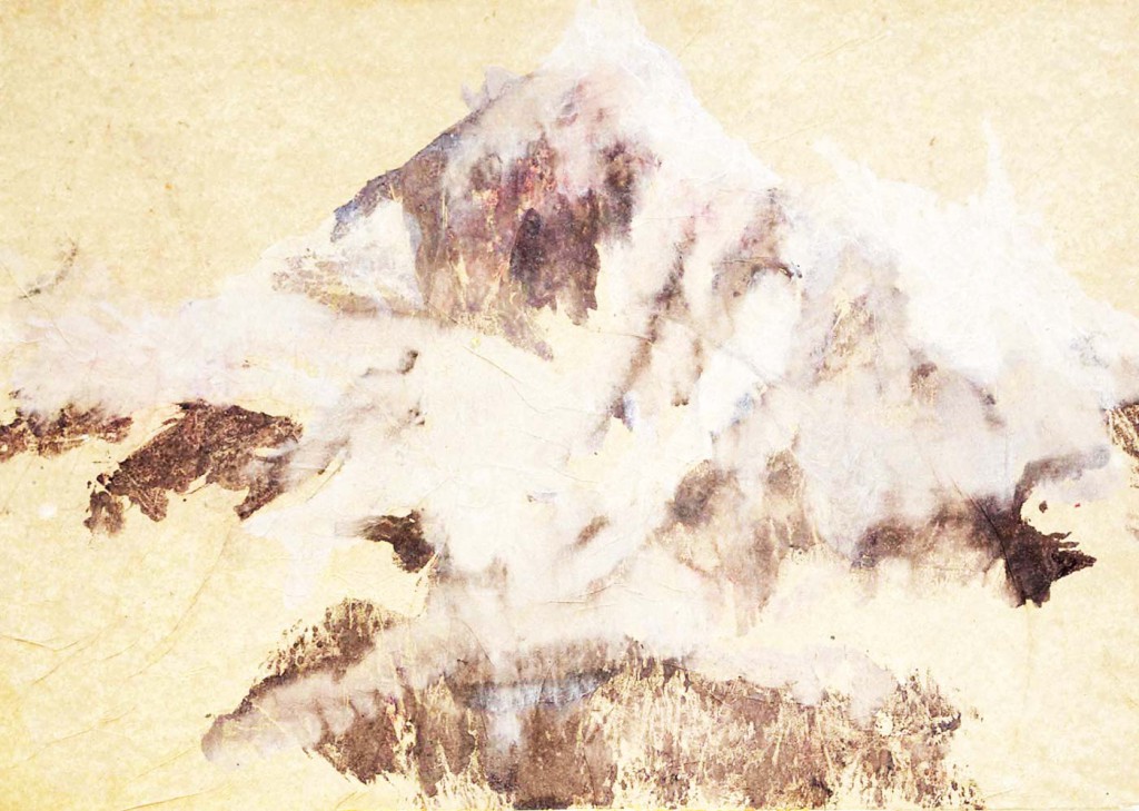 Qomolanngma 1 (Wolkenfahnen), Tusche auf kaschierter Leinwand, 50 cm x 70 cm, 2011
